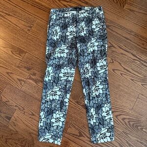 Floral Patterned Black and White Capris Pants